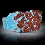 Pectolith, Larimar, flache Platte, einseitig poliert, Aussenform naturbelassen, ca.67x35x2.7mm