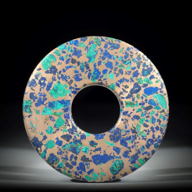 Azurit Malachit in Bronzematrix, flache Scheibe ca.45x45x4mm
