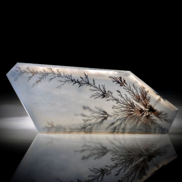 Dendritenachat 82.77ct. facettierte Freiform, beidseitig geschliffen und poliert, ca.63x24x7mm