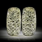 Citrin Schnitzerei Paar 98.93ct. beidseitig graviert, je ca.39x19.5x8mm