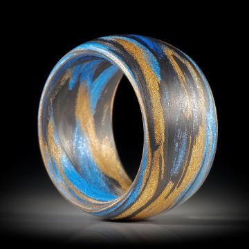 Karbonring mit Glasfaser Bronce und "Libellenblau", innen und aussen bombiert, Breite 12.6mm, feinmatt, Innendurchmesser 18.2mm