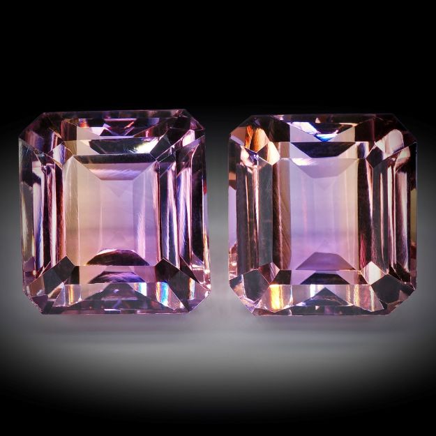 Ametrin Paar 26.17ct. Smaragdschliff, je ca.13.5x12x10mm