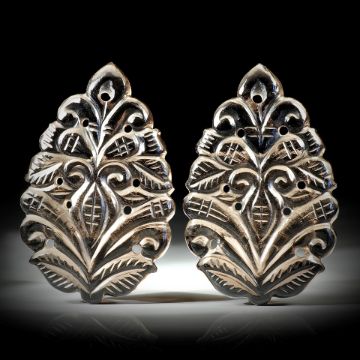 Rauchquarz Schnitzerei Paar 44.13ct. einseitig graviert, je ca.34x22x4mm
