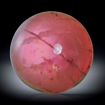 Turmalin Dünnschliff, kombiniert mit Bergkristall und Perlmutter, runder Cabochon ca.28x29x8.3mm