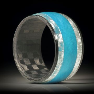 Fingerring Glasfaser Türkis, Seiten aus Glasfaser mit Blattsilber und Karbon
