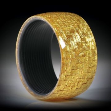 Fingerring aus Glasfaser mit Blattgold, Karbon Innenring und Acryl Aussenring