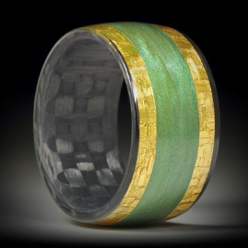 Fingerring Glasfaser Moosgrün, Seiten aus Glasfaser mit Blattgold und Karbon