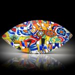 Millefiori, Navetteform ca.62x30x4.5mm, in Torsion geschliffen und beidseitig feinmatt, handgeschliffen aus unserem Atelier    12.7g