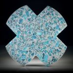 Amazonit in Aluminium Metallmatrix, Kreuzform flach, feinmatt ca.70x70x4mm